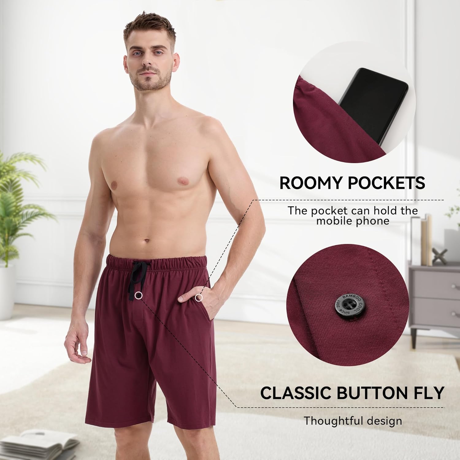 BAMBOO COOL Mens Pajama Pants Sleep Lounge Bottoms Soft Comfy Pj Pant Sleepwear with Pockets 2 Pack